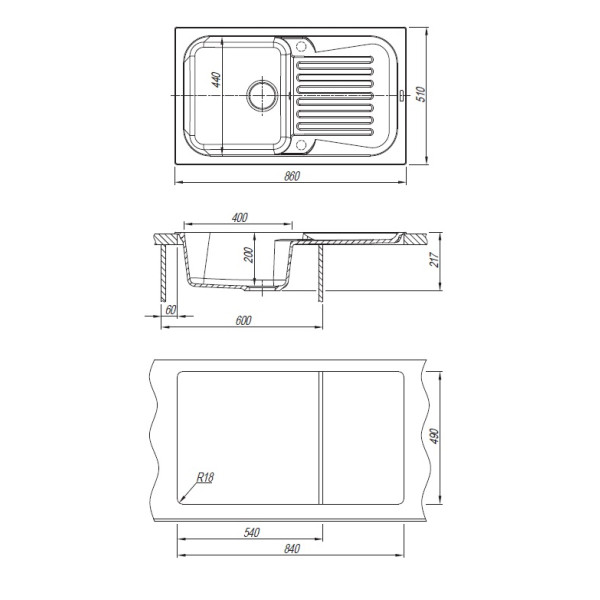 Мойка для кухни Florentina Арона 860 86х51 (Fg, Черный)