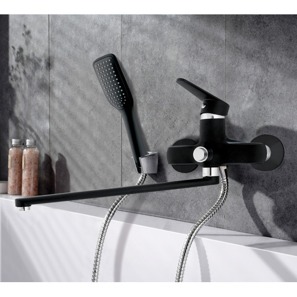 Смеситель для ванны и душа Melodia Moderno Black с душевым гарнитуром (MDV35141_bk)