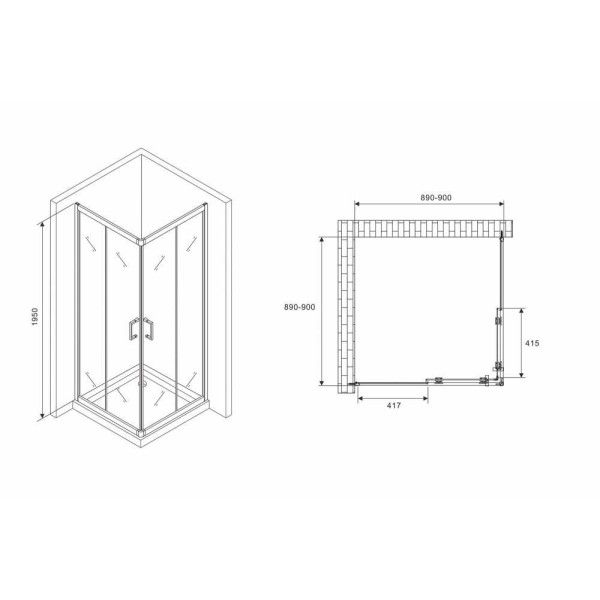 Душевой уголок Abber Schwarzer Diamant 90x90 стекло прозрачное, профиль черный (AG02090B5)