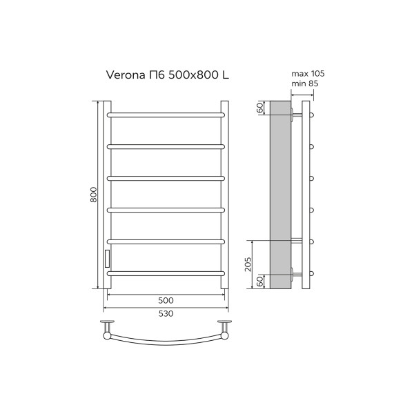 Полотенцесушитель электрический Azario Verona 500x800 хром Полотенцесушитель электрический Azario Verona 500x800 хром