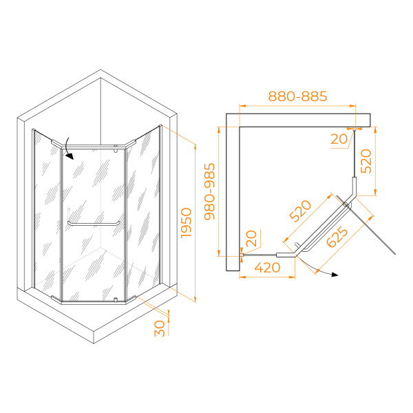 Душевой уголок RGW Passage 90x100x195 стекло прозрачное, профиль хром (35089190-11)