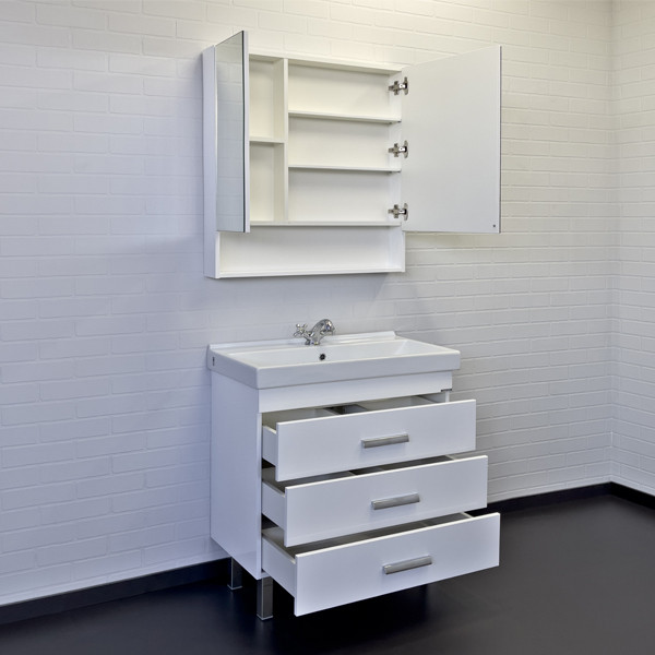 Тумба напольная Comforty Никосия 800x860x450 дуб белый матовый с раковиной (00-00001509)