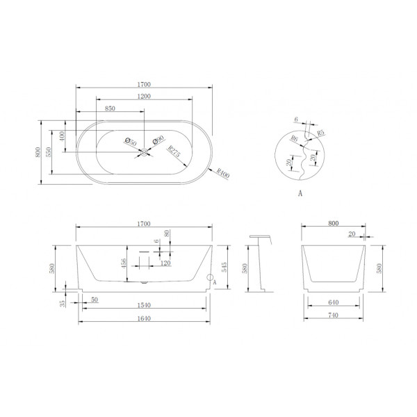 Ванна акриловая Abber 170x80 белая (AB9436-1.7)