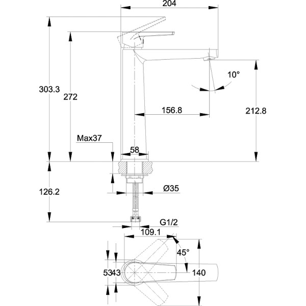 Смеситель для раковины Cersanit высокий Moduo хром (64095)
