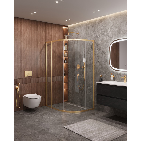 Душевой уголок Cezares Molveno 120x90x195 стекло прозрачное, профиль брашированное золото (MOLVENO-RH-1-120/90-C-BORO-IV)