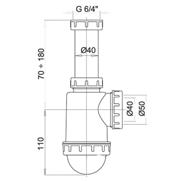 Сифон для мойки AlcaPLAST с накидной гайкой 1 1/2"  и штуцером хром (A443P-DN50/40)