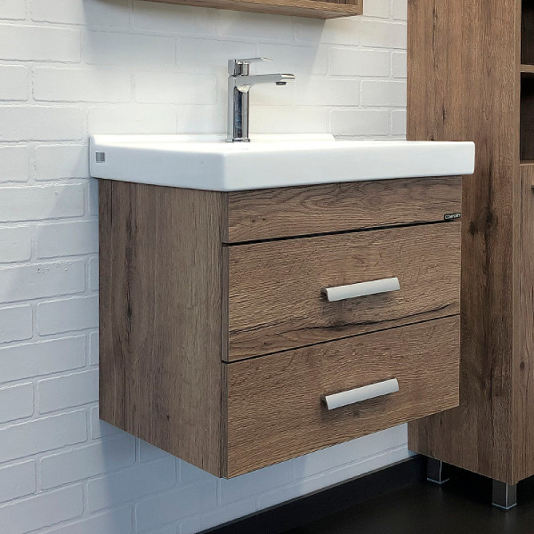 Тумба подвесная с раковиной Comforty Никосия 600x400x530 дуб темный (00-00008853)