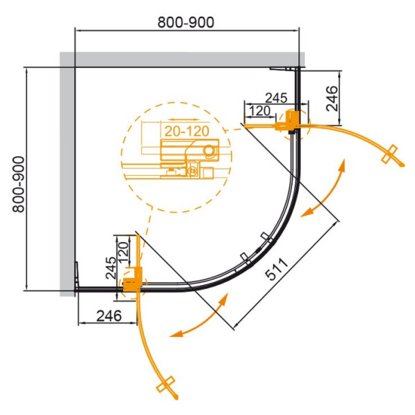 Душевой уголок Cezares Slider 80x80x195 стекло прозрачное, профиль черный (SLIDER-R-2-80/90-C-NERO)