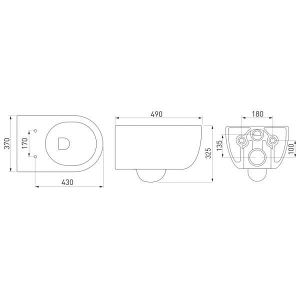 Инсталляция Berges Novum525 с подвесным унитазом, кнопка L5 SoftTouch черная, унитаз EGO Rimless 49см, сиденье Toma SO (043232)