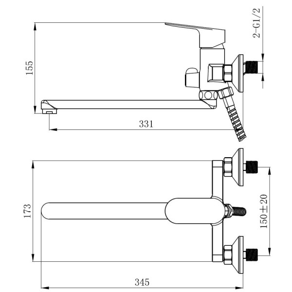 Смеситель для ванны и душа Voda Shore хром (SHR31) Смеситель для ванны и душа Voda Shore хром (SHR31)
