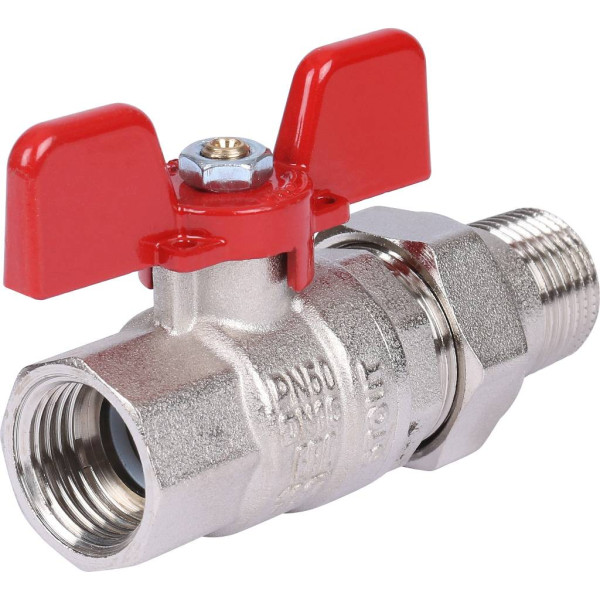 Кран 1" шаровый со сгоном Stout ГОСТ (красная бабочка, полнопроходной, EPDM) SVB-1007-200025 Кран 1" шаровый со сгоном Stout ГОСТ (красная бабочка, полнопроходной, EPDM) SVB-1007-200025