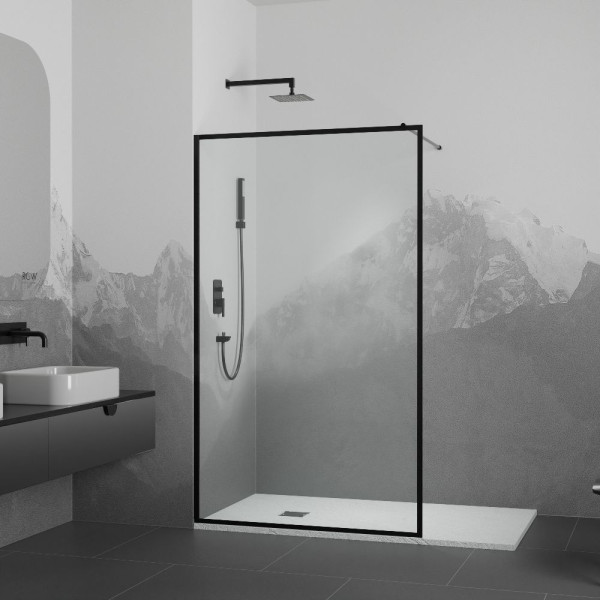 Душевое ограждение RGW Walk In WA-012 B 110x200 стекло прозрачное (принт), профиль черный (35101211-84)