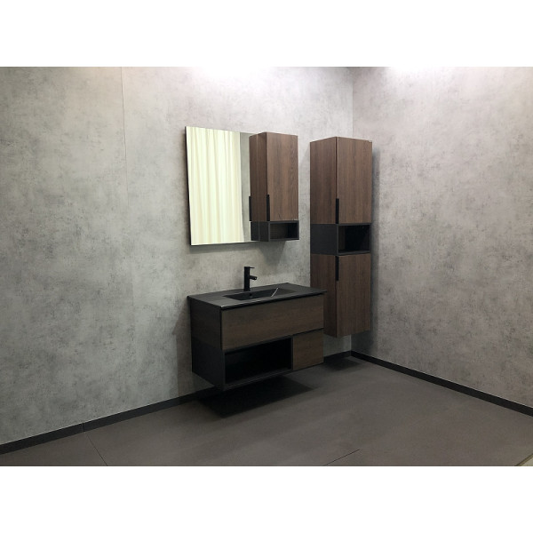 Тумба подвесная с раковиной Comforty Франкфурт 900x465x560 дуб шоколадно-коричневый/черный (00-00002048)