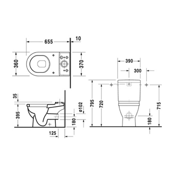 Унитаз напольный Duravit Starck 3 655х370х430 без бачка и сиденья (0126090000)