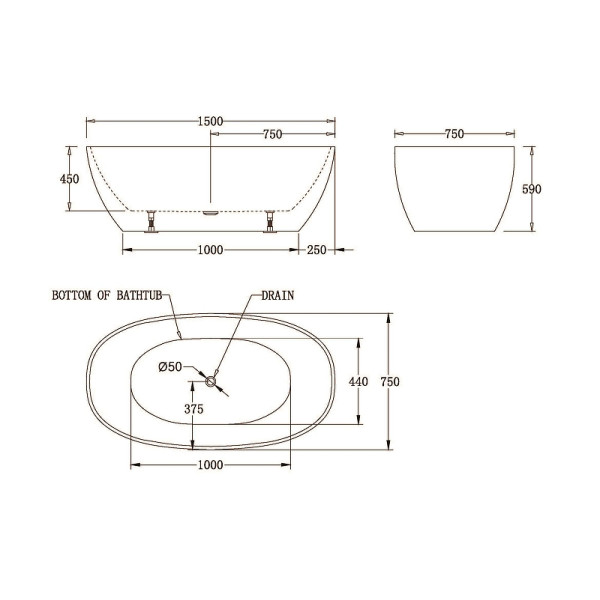 Ванна акриловая BelBagno 150x75 (BB81-1500-W0)