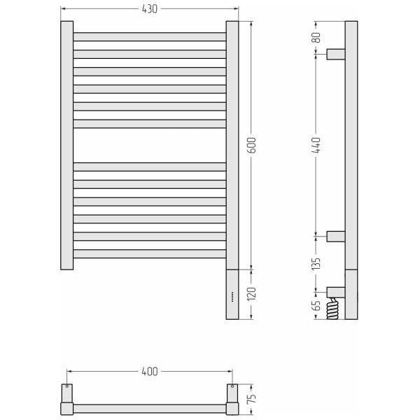 Полотенцесушитель электрический Сунержа Модус 3.1 600x400 провод справа матовый чёрный (31-5901-6040)
