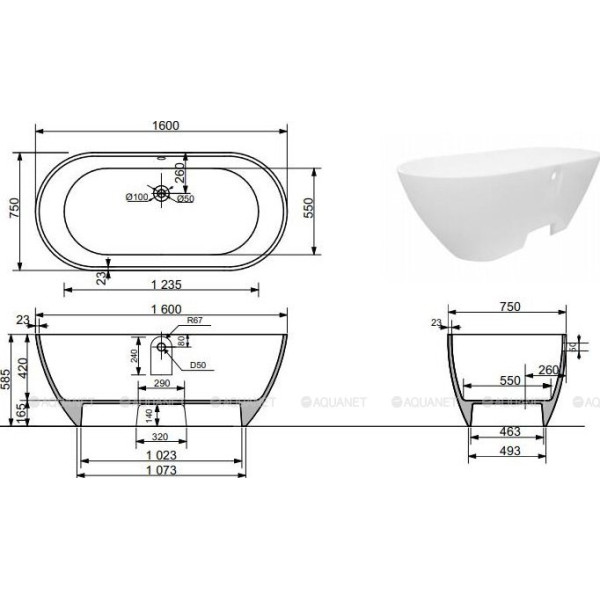Ванна отдельностоящая Family Stone 160х75 белый (332889)