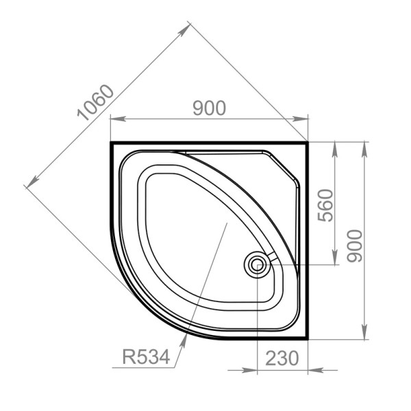 Поддон акриловый Melodia Segment 90х90х44 высокий, полукруг, белый, слив 50 мм (MTYST9090H)