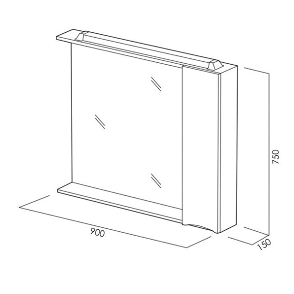 Зеркало с подсветкой BelBagno Marino R 90x750 с полкой, c ящиком (MARINO-SPC-900/750-1A-BL-P-R)