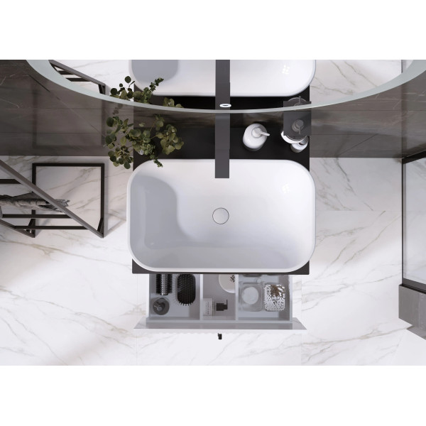 Тумба подвесная 1Marka Desire 600x500x487 белый + черная столешница (Ц0000026589)