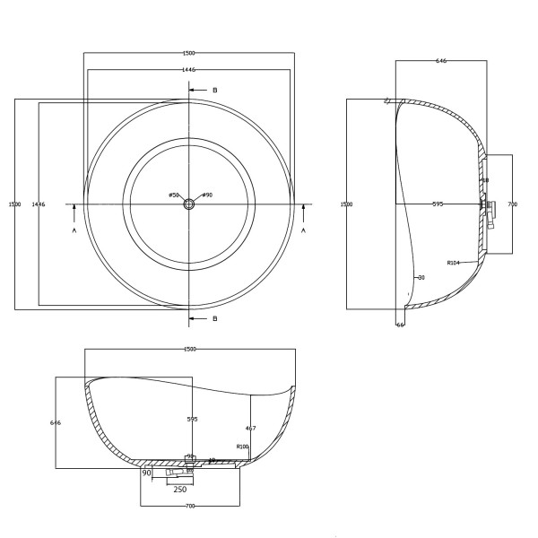 Ванна прозрачная Abber Kristall 150x150 розовая (AT9705Koralle) Ванна прозрачная Abber Kristall 150x150 розовая (AT9705Koralle)