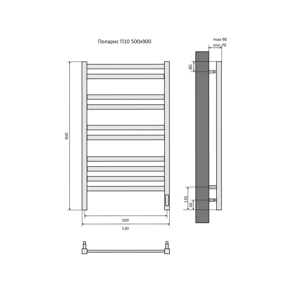 Полотенцесушитель электрический Aquatek Поларис 50х90 П10 хром R (AQ EL KO1090CH)
