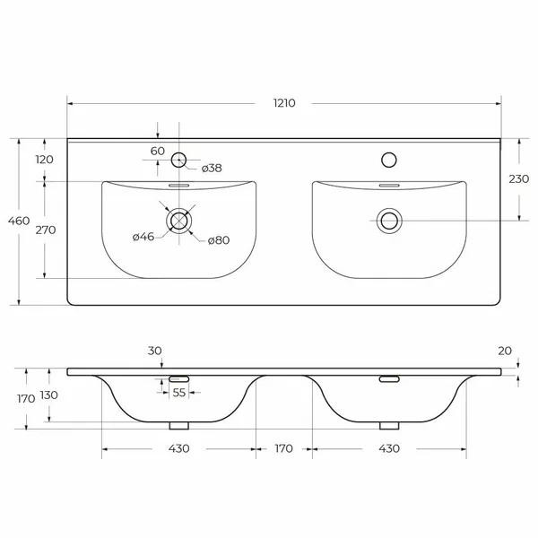 Раковина мебельная Uno BelBagno 121x46 белая глянцевая (BB-8099-120-2)