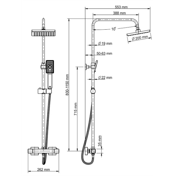 Система душевая WasserKRAFT Thermo (A15502)