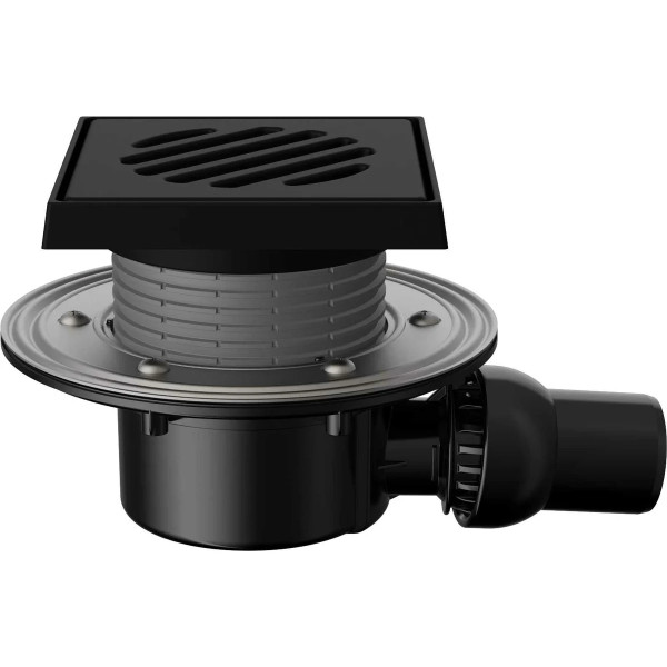 Трап регулируемый Fachmann T 520.1 POsG 150x150 горизонтальный шарнирный выпуск DN50 без гидрозатвора, решетка чугунная, чугунный подрамник (04.050)
