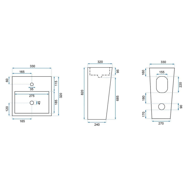 Раковина напольная Rea Kamila 32,5x82 чёрный (REA-U5644)