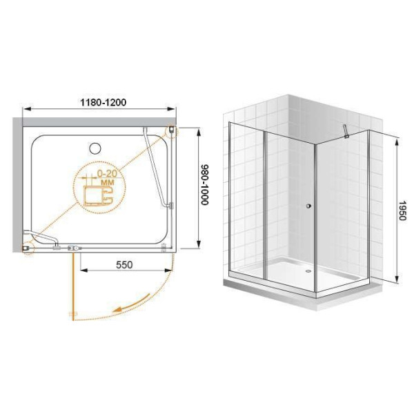 Душевой уголок Cezares Elena 1200х1000х1950 стекло прозрачное (ELENA-AH-1-120/100-C-Cr)