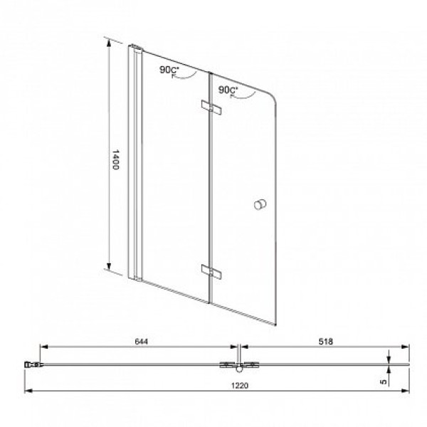 Душевая шторка на ванну Aquanet Beta 4 NF6222-hinge 122х140 стекло прозрачное