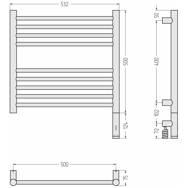 Полотенцесушитель электрический Сунержа Богема 3.1 500х500 МЭМ провод справа (00-6005-5050) Полотенцесушитель электрический Сунержа Богема 3.1 500х500 МЭМ провод справа (00-6005-5050)