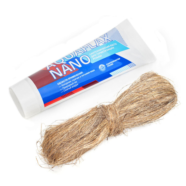 Набор для уплотнения резьбовых соединений Aquaflax nano, паста 80 гр. + лен 20 гр. Сантехмастергель (4630009040514)