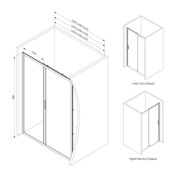 Душевая дверь AM.PM Gem 120x195 стекло прозрачное, профиль черный (W90G-120-1-195BT)