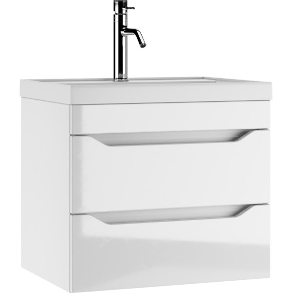 Тумба подвесная под умывальник Bazis 60 Ева с двумя ящиками В2 Айсберг Домино (DA5914T)