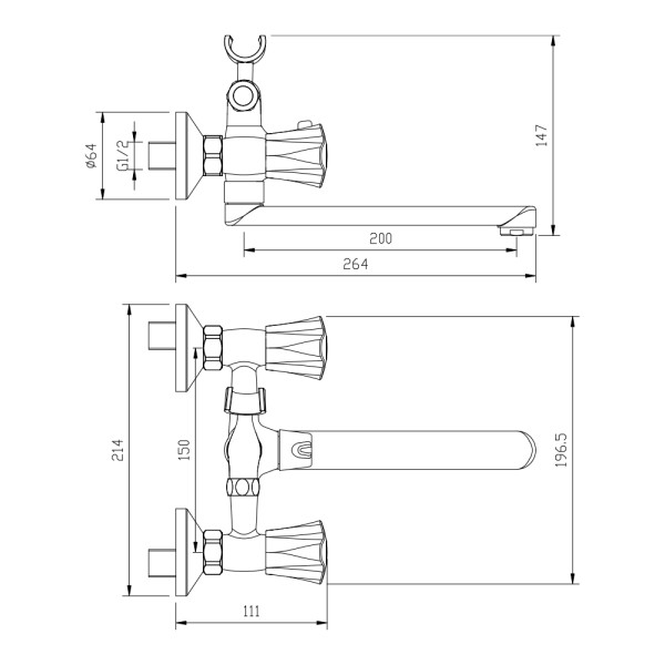 Смеситель для ванны и душа Wesnaart Kamila хром (KAM16-323-23251)