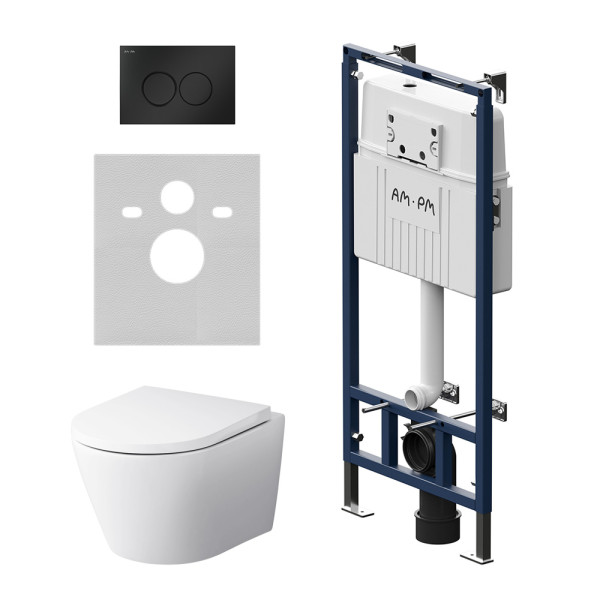 Комплект инсталляция с унитазом AM.PM MasterFit с клавишей L черн мат c унитазом SenseFlashClean с сиденьем soft-close (IS100138.741701)