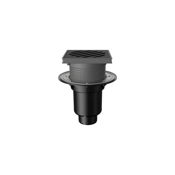 Трап регулируемый Fachmann T 616.1 PNsP 241x241 вертикальный выпуск DN 110/160 с корзинкой и незамерзающим гидрозатвором, с прижимным фланцем, решетка Трап регулируемый Fachmann T 616.1 PNsP 241x241 вертикальный выпуск DN 110/160 с корзинкой и незамерзающим гидрозатвором, с прижимным фланцем, решетка
