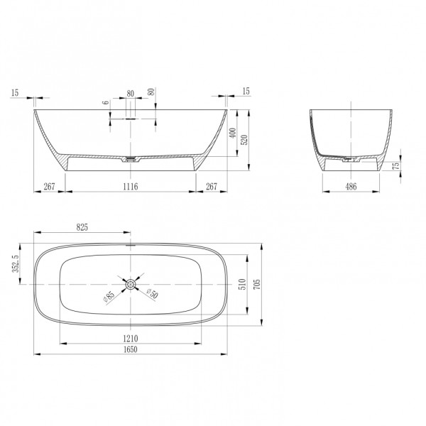 Ванна из искусственного камня Abber Stein 165x70,5x52 белая матовая (AS9632) Ванна из искусственного камня Abber Stein 165x70,5x52 белая матовая (AS9632)