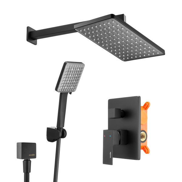 Смеситель для душа Swedbe Platta встраиваемый с верхним душем черный (5555B)