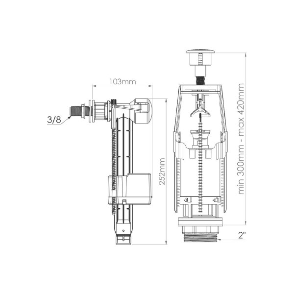 Арматура для смывного бачка Nova с функцией СТАРТ-СТОП боковой подвод 1/2" (пластик) 1-уровень, кнопка хром (4366)