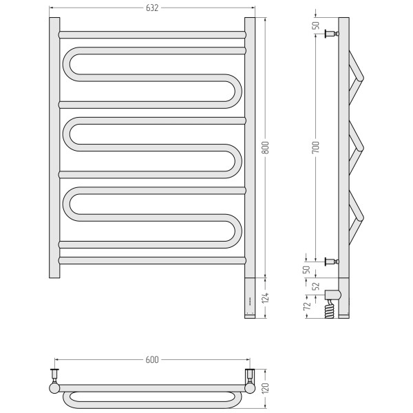 Полотенцесушитель электрический Сунержа Элегия 3.0 800x600 провод справа матовый чёрный (31-5819-8060)