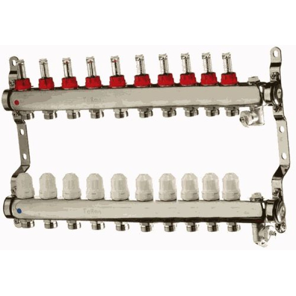 Коллекторная группа 10 отводов 1"*3/4"(18)EK с расходомерами TeRma (нерж.ст) (14110)