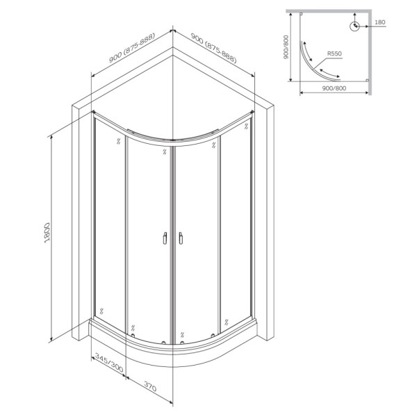 Душевое ограждение AM.PM X-Joy 90x90 стекло прозрачное, профиль черный (W88G-205-090BT64)