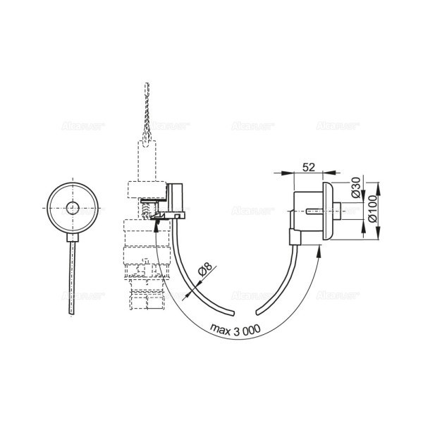 Кнопка пневматического смыва на расстоянии Alcaplast ручное управление белая (MPO10)