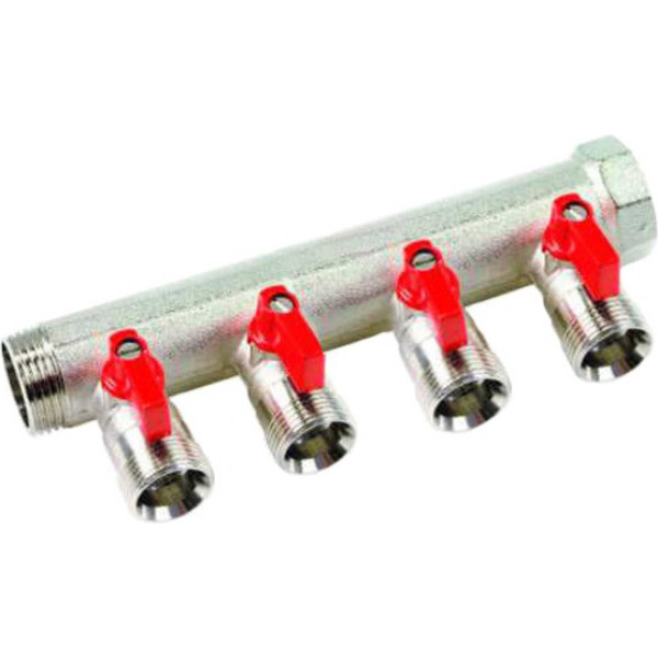 Коллектор 4 отв. с шаровыми кранами 1"х3/4"НР под евроконус, Henco красные ручки (VB060504-ROOD) Коллектор 4 отв. с шаровыми кранами 1"х3/4"НР под евроконус, Henco красные ручки (VB060504-ROOD)