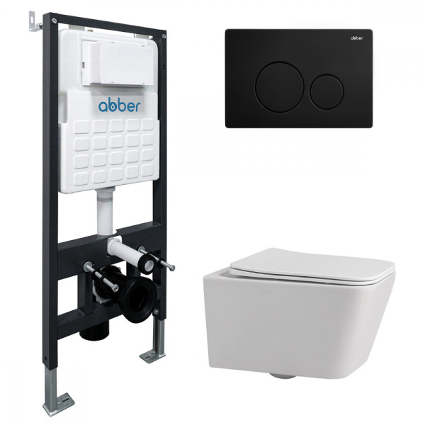 Комплект инсталляция с унитазом Abber Rechteck с клавишей черная (AC1201-AC0105-AC0121MB)
