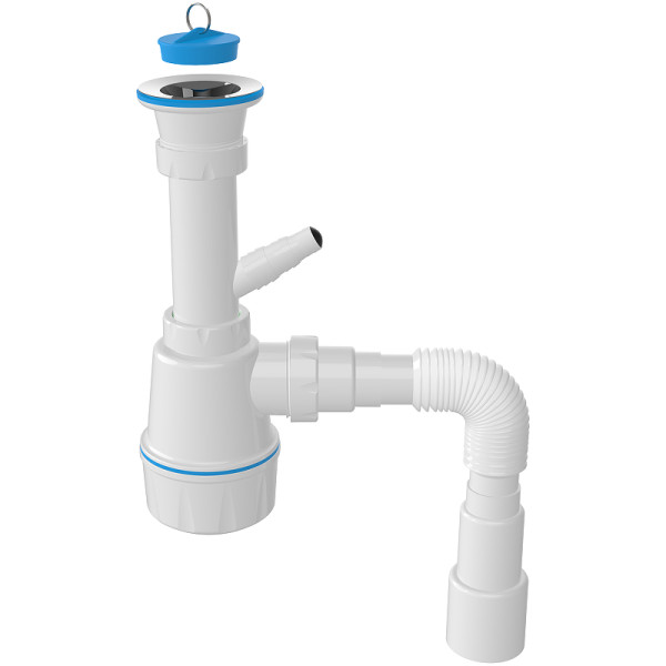 Сифон 40 мм бутылочный Nova 1 1/2"х70 мм с 1-им отв. и гибкой трубой 1 1/2"х40/50 (1061)