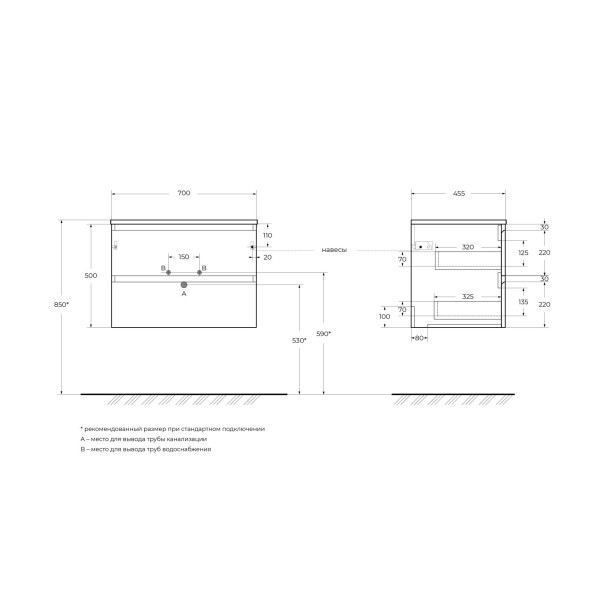 Тумба подвесная Cezares Kraft 700x455x500 с фрезерованными ручками по всей длине фасада с двумя выкатными ящиками голубой матовый (KRAFT-700-2C-SO-AO) Тумба подвесная Cezares Kraft 700x455x500 с фрезерованными ручками по всей длине фасада с двумя выкатными ящиками голубой матовый (KRAFT-700-2C-SO-AO)